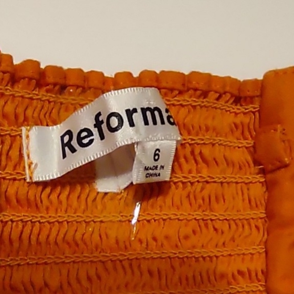 Reformation Strapless Ruched Orange Midi Dress - Picture 8 of 15